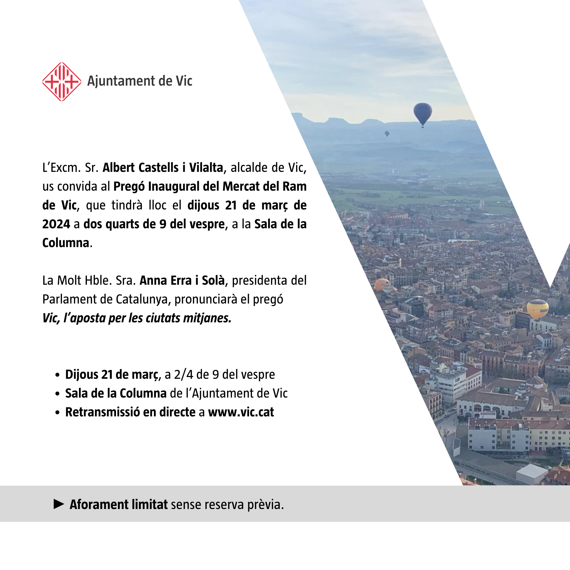 Invitació al Pregó del Mercat del Ram 2024